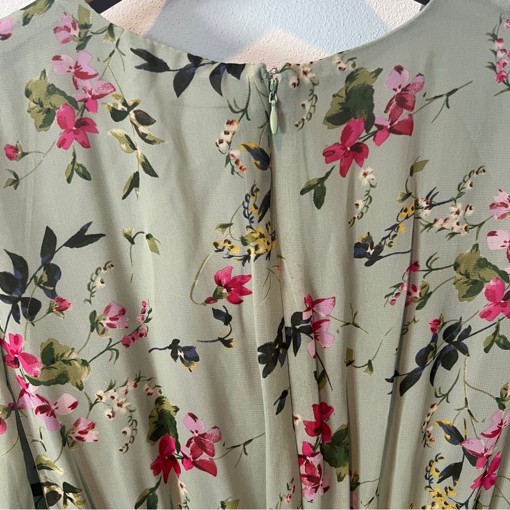 Taylor Sheer 3/4 Sleeve V-Neck Rusched Button Front Floral Lined Ruffle Dress - Picture 10 of 11